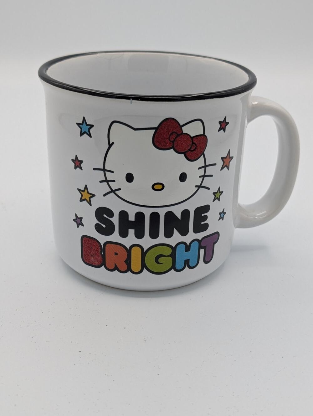 Hello Kitty Shine Bright Glitter Rainbow Coffee Mug Cup NEW